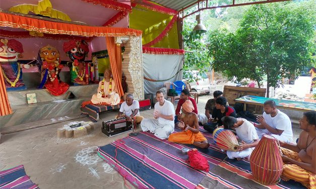 Sevakapati Das Leading Sankirtana at His Temple in Puzhal