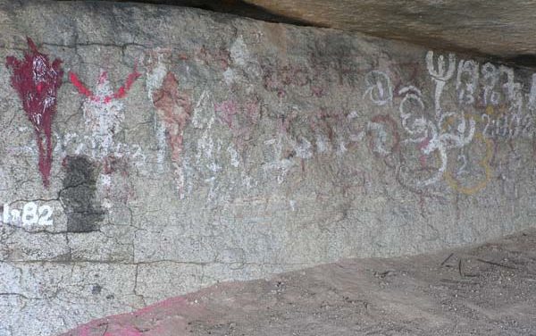 3,000 Year Old Cave Paintings at Yogimatha Covered in Graffiti